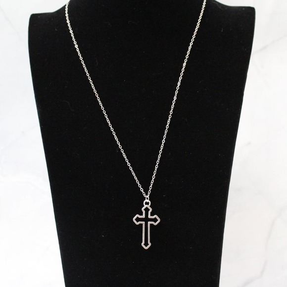 New Fashion Silver Tone Open Cross Necklace N44 - Picture 3 of 4